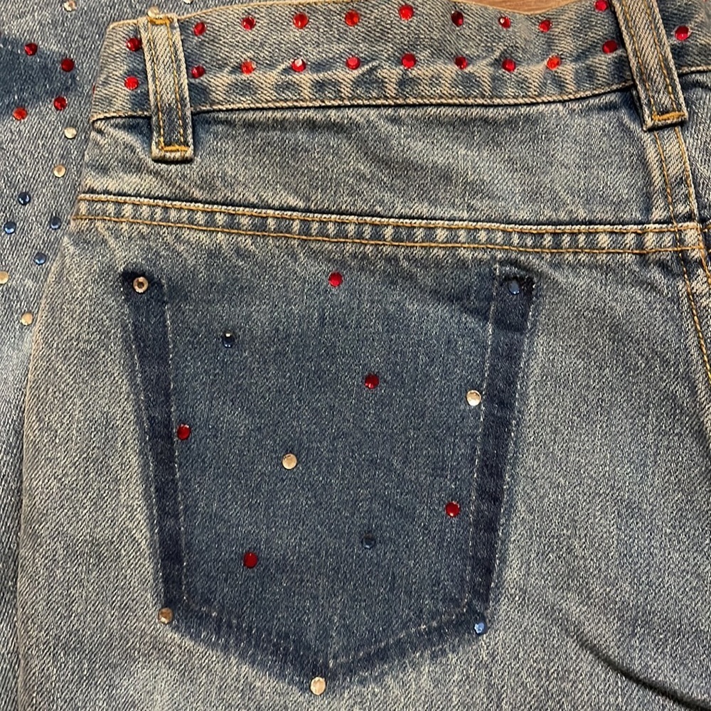 NWT TOMMY JEANS VINTAGE woman’s Star dazzle rhinestone flare  jeans high slits 9 - Picture 8 of 17